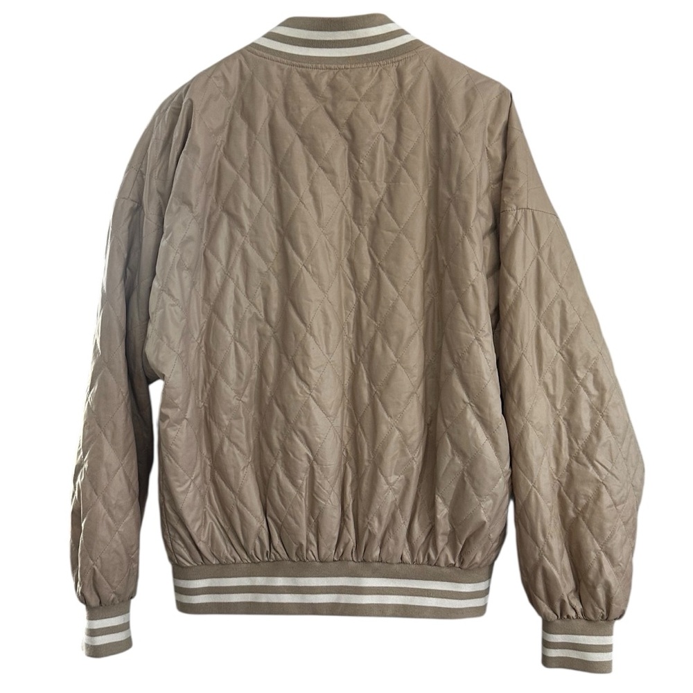 No Vacancy Senior Year Varsity Bomber M Jacket Beige Size Small S - Picture 3 of 16